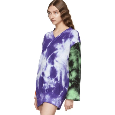 Shop Msgm Purple Tie-dye V-neck Sweater Dress