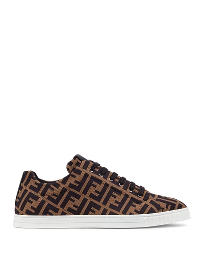 Shop Fendi Men's Allover Ff Low-top Sneakers In Brown