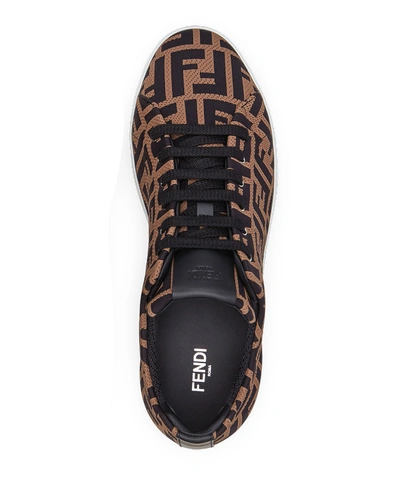 Shop Fendi Men's Allover Ff Low-top Sneakers In Brown