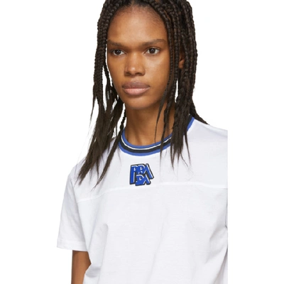 Shop Prada White & Blue Ribbed Collar T-shirt