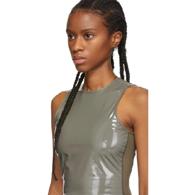 Shop Tibi Grey Tech Patent Bodysuit In Cement