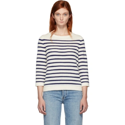 Shop A.p.c. Off-white And Navy Stripe Claudine Pullover In Aad Ecru