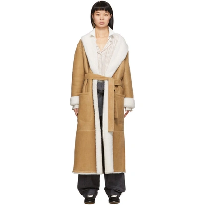 Shop Loewe Tan Shearling Long Coat In 3150 Camel