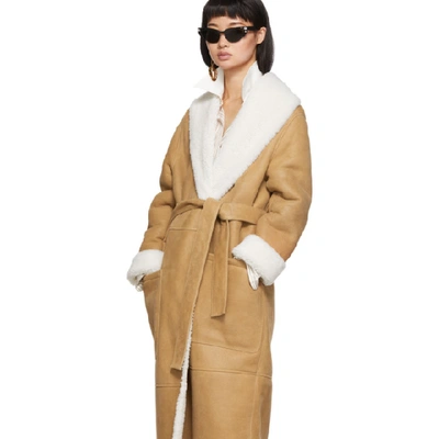 Shop Loewe Tan Shearling Long Coat In 3150 Camel