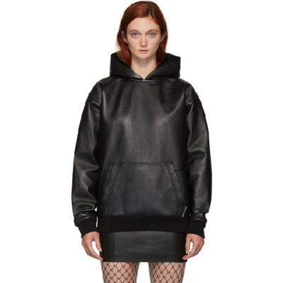 Shop Alexander Wang Black Leather Hoodie In 001 Black