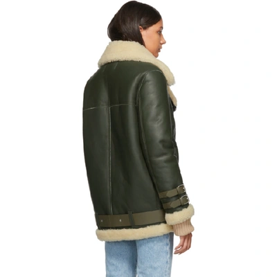 Shop Acne Studios Ssense Exclusive Green Shearling Aviator Jacket In Dk Hnt Gr/w