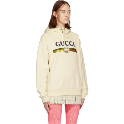 Shop Gucci Off-white Sequin Logo Hoodie