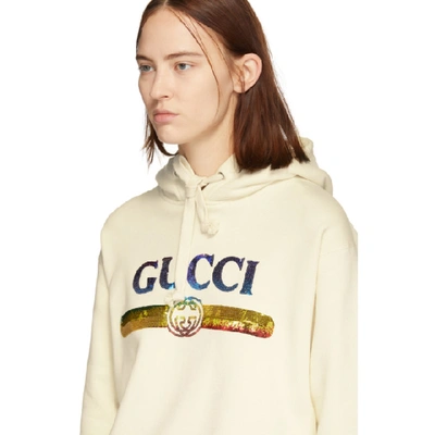 Shop Gucci Off-white Sequin Logo Hoodie