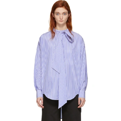 Shop Balenciaga White And Blue New Swing Shirt In 4640 Blue W