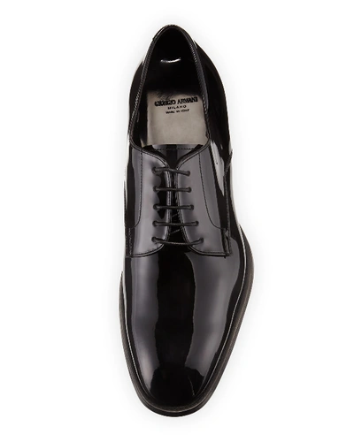 Shop Giorgio Armani Men's Formal Patent Leather Derby Shoe In Black