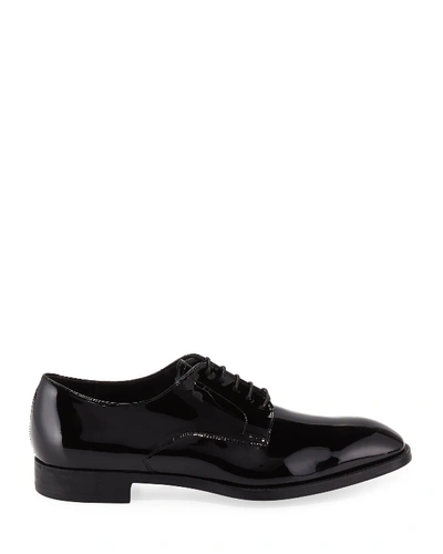 Shop Giorgio Armani Men's Formal Patent Leather Derby Shoe In Black