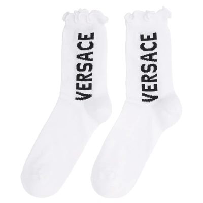 Shop Versace White Ankle Ruffle Socks In I4d1 White