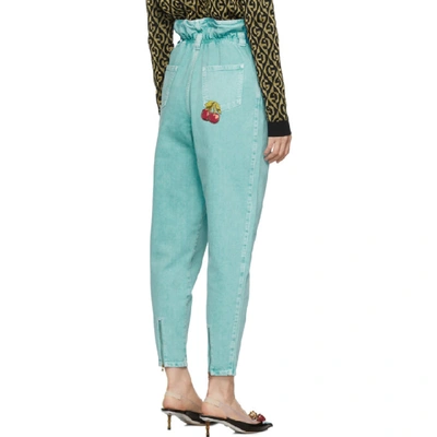 Shop Gucci Blue Embroidered Cherry Jeans In 4048 Blue