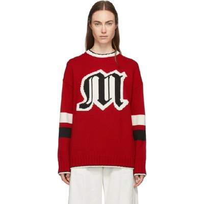 Shop Msgm Red Knit Logo Sweater In 18 Red