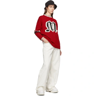 Shop Msgm Red Knit Logo Sweater In 18 Red