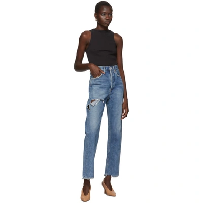 Shop Agolde Blue Organic 90s Mid Rise Loose Fit Jeans In Portal
