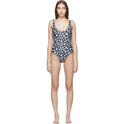 Shop Ashley Williams Ssense Exclusive Black & White Scribble One-piece Swimsuit In Blkscribble