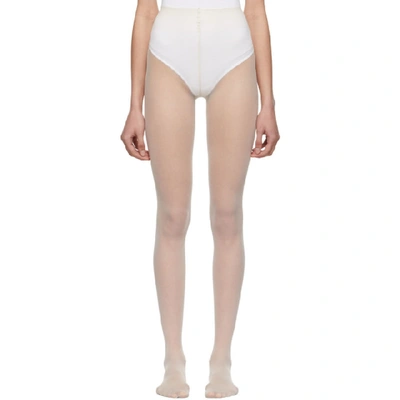 Shop Gucci Off-white Plain Logo Tights In 9205 Bone