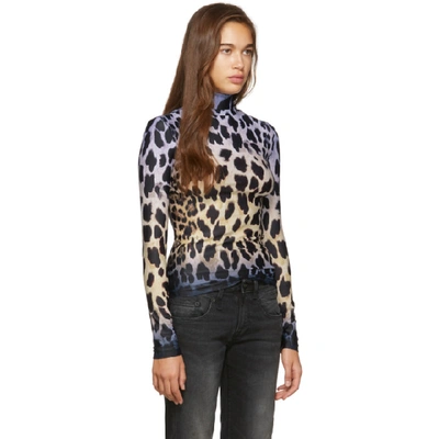 Shop R13 Black And Off-white Faded Leopard Turtleneck