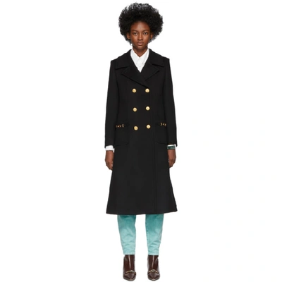 Shop Gucci Black Wool Double-breasted Coat In 1000 Black