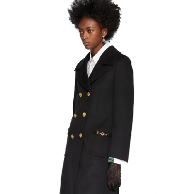 Shop Gucci Black Wool Double-breasted Coat In 1000 Black