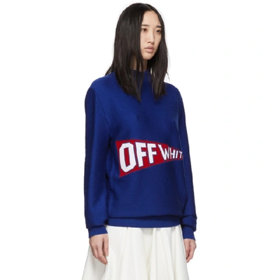 Shop Off-white Blue And Red Logo Flag Crewneck Sweater In Blue/red