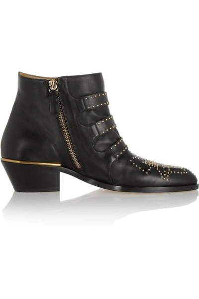 Shop Chloé Susanna Studded Leather Ankle Boots In Black