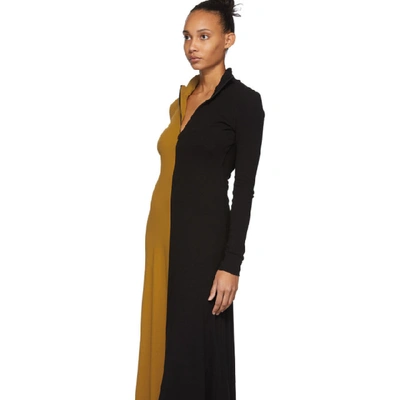Shop Rosetta Getty Yellow And Black Zip-up Turtleneck Dress In Ochre