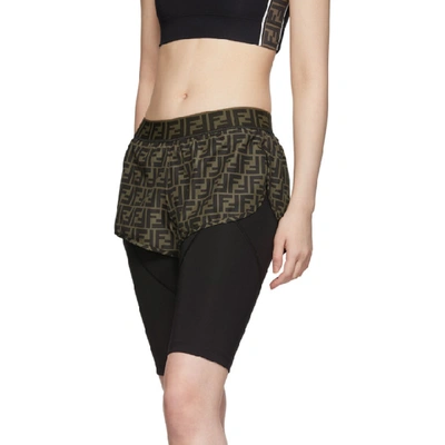 Shop Fendi Black And Brown Forever  Biker Shorts In F13iy Black