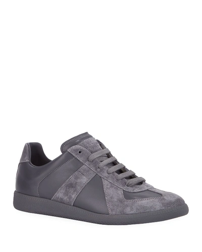 Shop Maison Margiela Replica Men's Leather Suede Low-top Sneakers In Gray