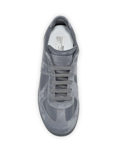 Shop Maison Margiela Replica Men's Leather Suede Low-top Sneakers In Gray