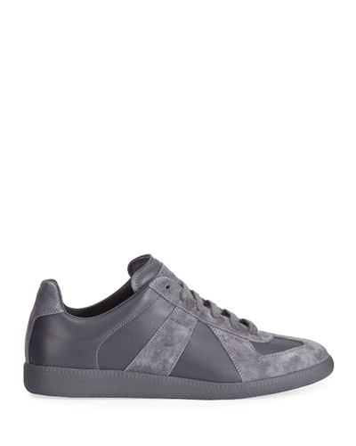 Shop Maison Margiela Replica Men's Leather Suede Low-top Sneakers In Gray