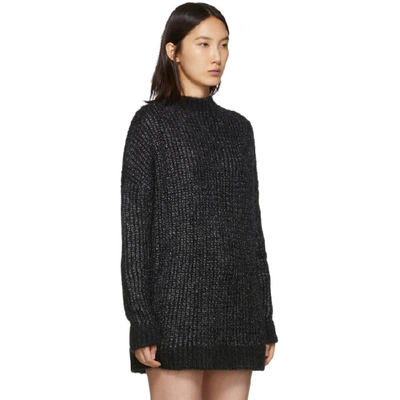 Shop Saint Laurent Black Oversized Crewneck Sweater Dress In 1116 Anthra