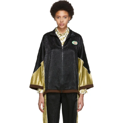 Shop Gucci Black And Gold Crepe Lame Kimono Jacket In 1040 Black