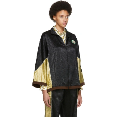 Shop Gucci Black And Gold Crepe Lame Kimono Jacket In 1040 Black