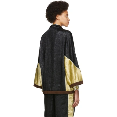 Shop Gucci Black And Gold Crepe Lame Kimono Jacket In 1040 Black