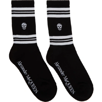 Shop Alexander Mcqueen Black And White Stripe Skull Sport Socks In 1077 Bk/wht