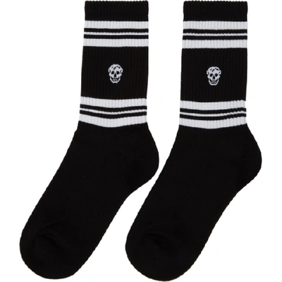 Shop Alexander Mcqueen Black And White Stripe Skull Sport Socks In 1077 Bk/wht