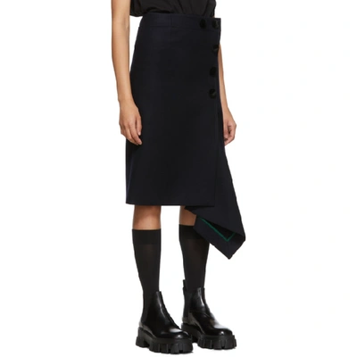 Shop Sacai Navy Melton Wool Skirt In 201 Navy
