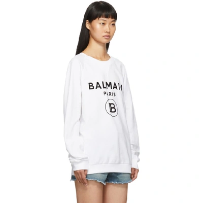 Shop Balmain White Flocked Logo Sweatshirt In Gab Wht/blk
