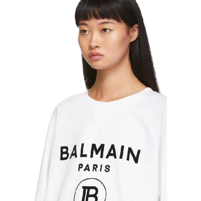 Shop Balmain White Flocked Logo Sweatshirt In Gab Wht/blk