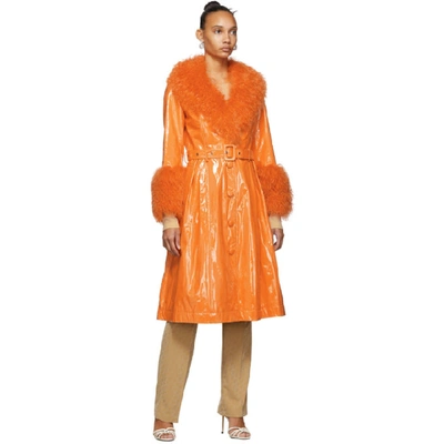 Shop Saks Potts Orange Shearling Foxy Gloss Coat In Neon Orange