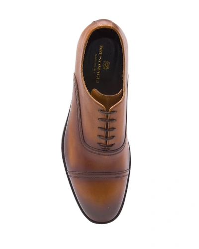 Shop Bruno Magli Men's Butler Burnished Leather Oxford Shoes In Brown