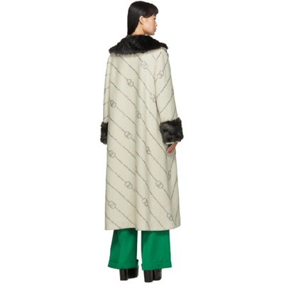 Shop Gucci Off-white Faux-fur Collar Crystal Gg Coat In 9705 Ivory