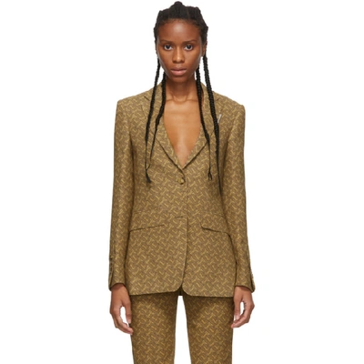 Shop Burberry Beige Silk Monogram Print Surrey Blazer In Tawny