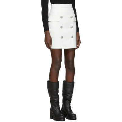Shop Balmain White High-waisted Button Miniskirt In 0ka Naturel