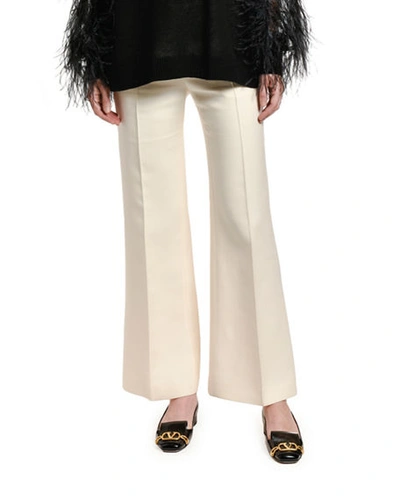 Shop Valentino Wool-silk Wide-leg Pants In White