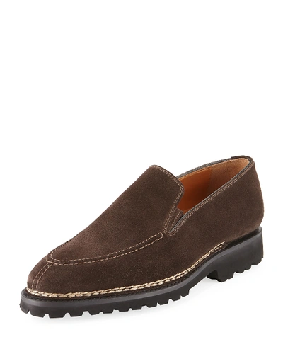 Shop Bontoni Men's Suede Slip-on Loafer In Chocolate