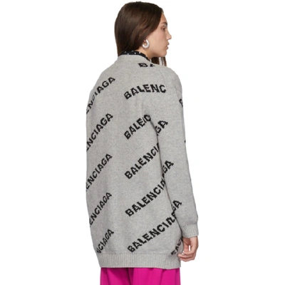 Shop Balenciaga Grey And Black Oversized Logo Cardigan