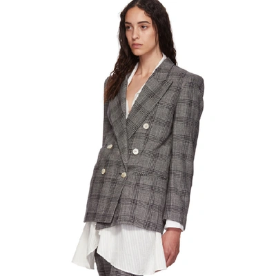 Shop Isabel Marant Black And White Check Dallin Blazer In Bkec Black/